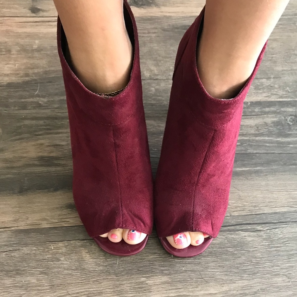 Burgundy peep toe booties